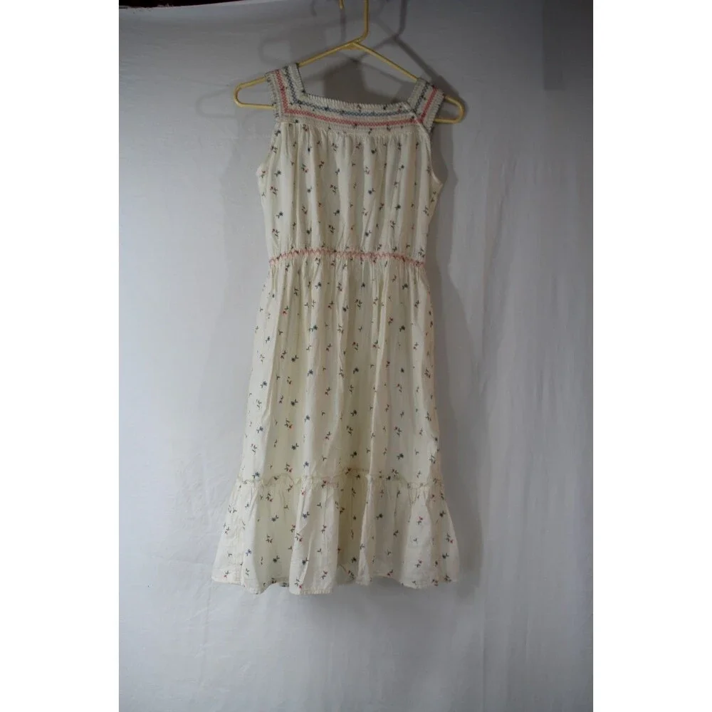 Old Navy Girl's XL Sleeveless Embroidered Maxi Dress Floral Tiered Cream Boho